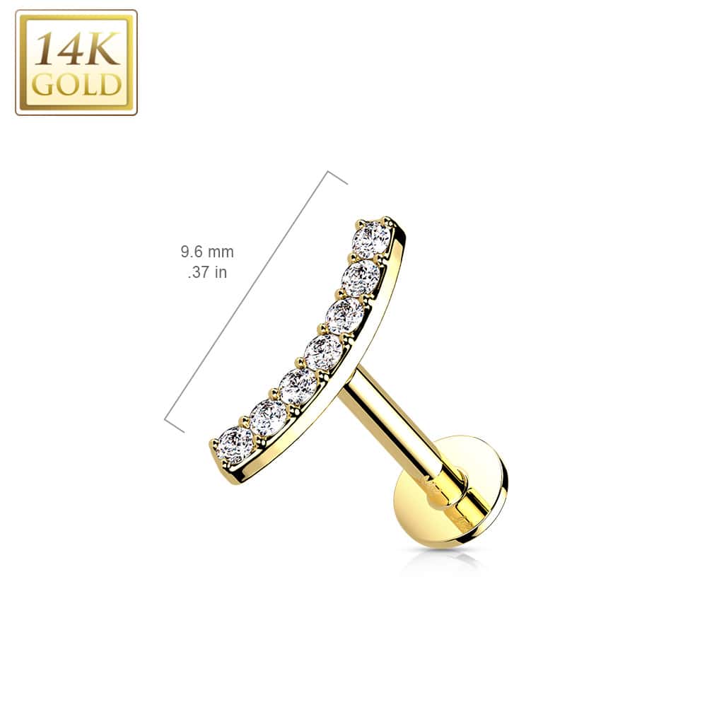 paved curved line 14k gold threadless labret size