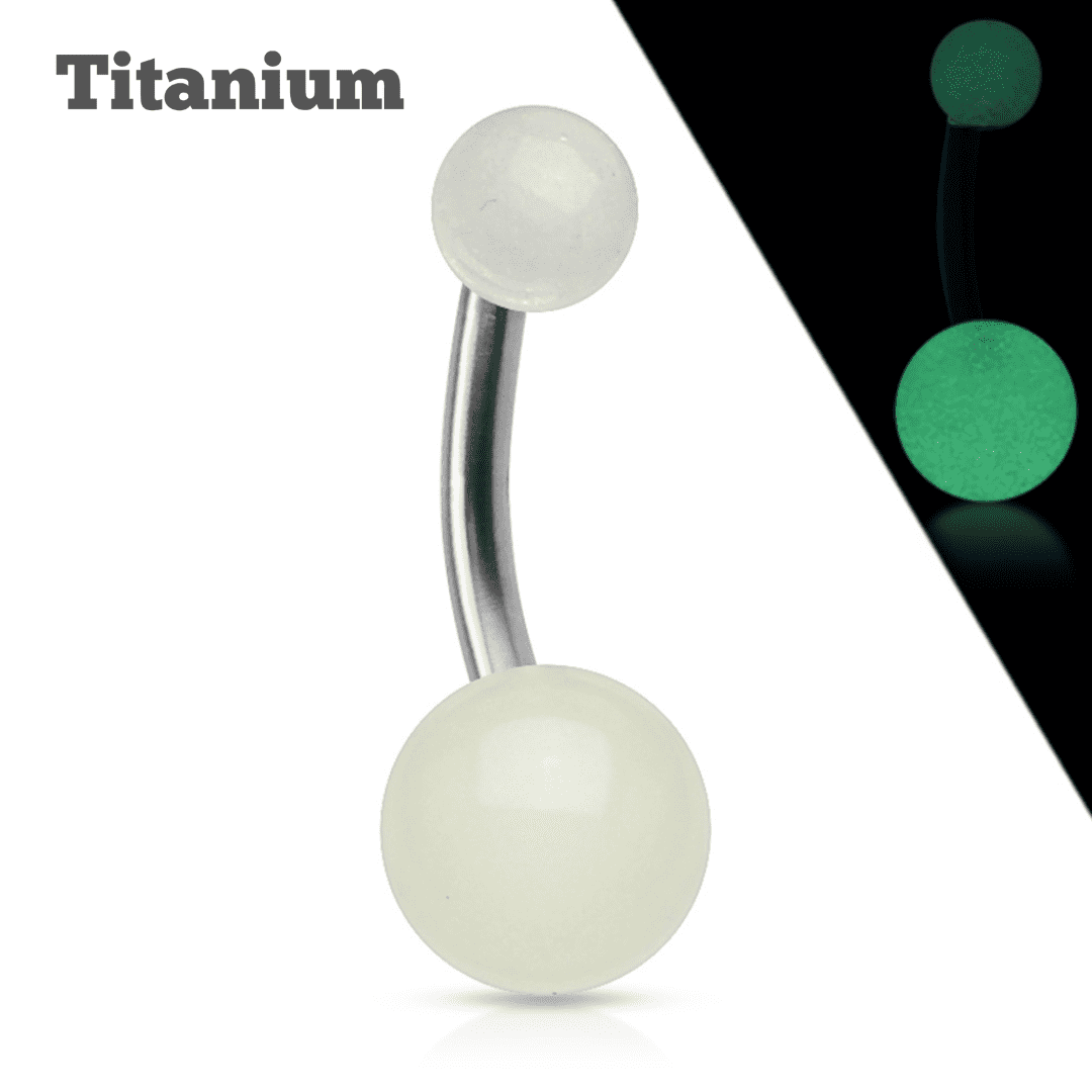 white ball glow in the dark belly barbell jewelry