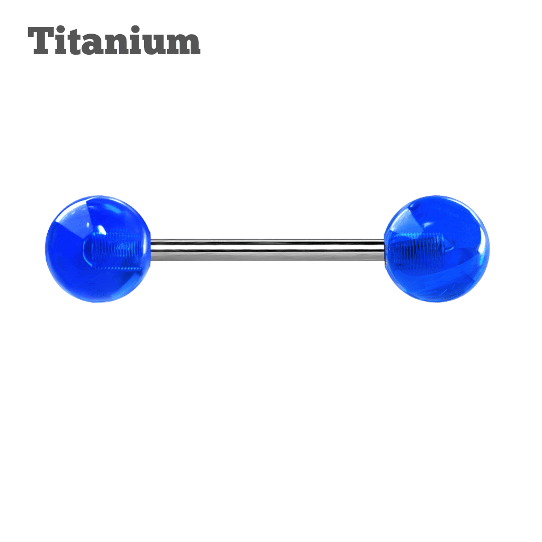 blue ball ends glow in the dark titanium straight barbell nipple piercing jewelry