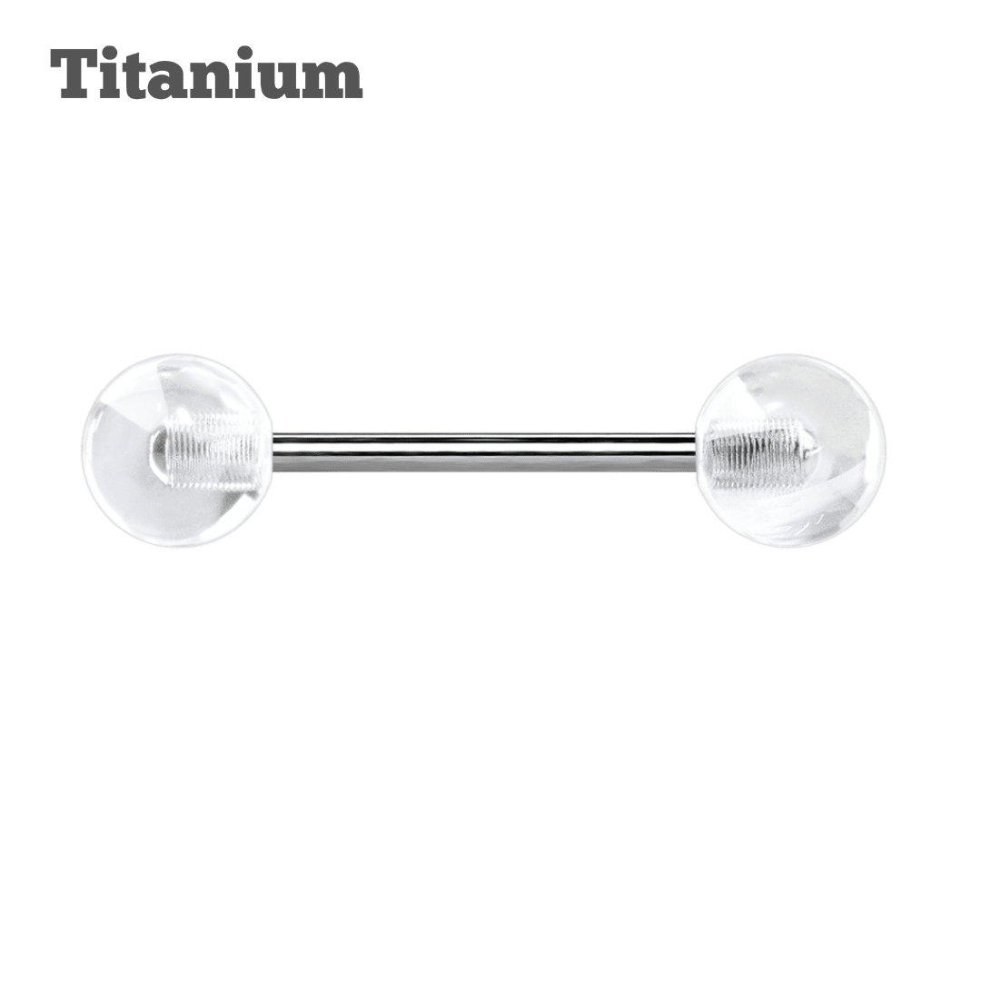 white ball ends glow in the dark titanium straight barbell jewelry