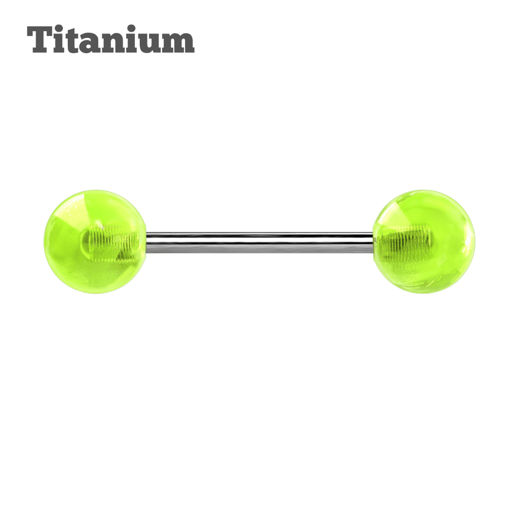 yellow ball ends glow in the dark titanium straight barbell