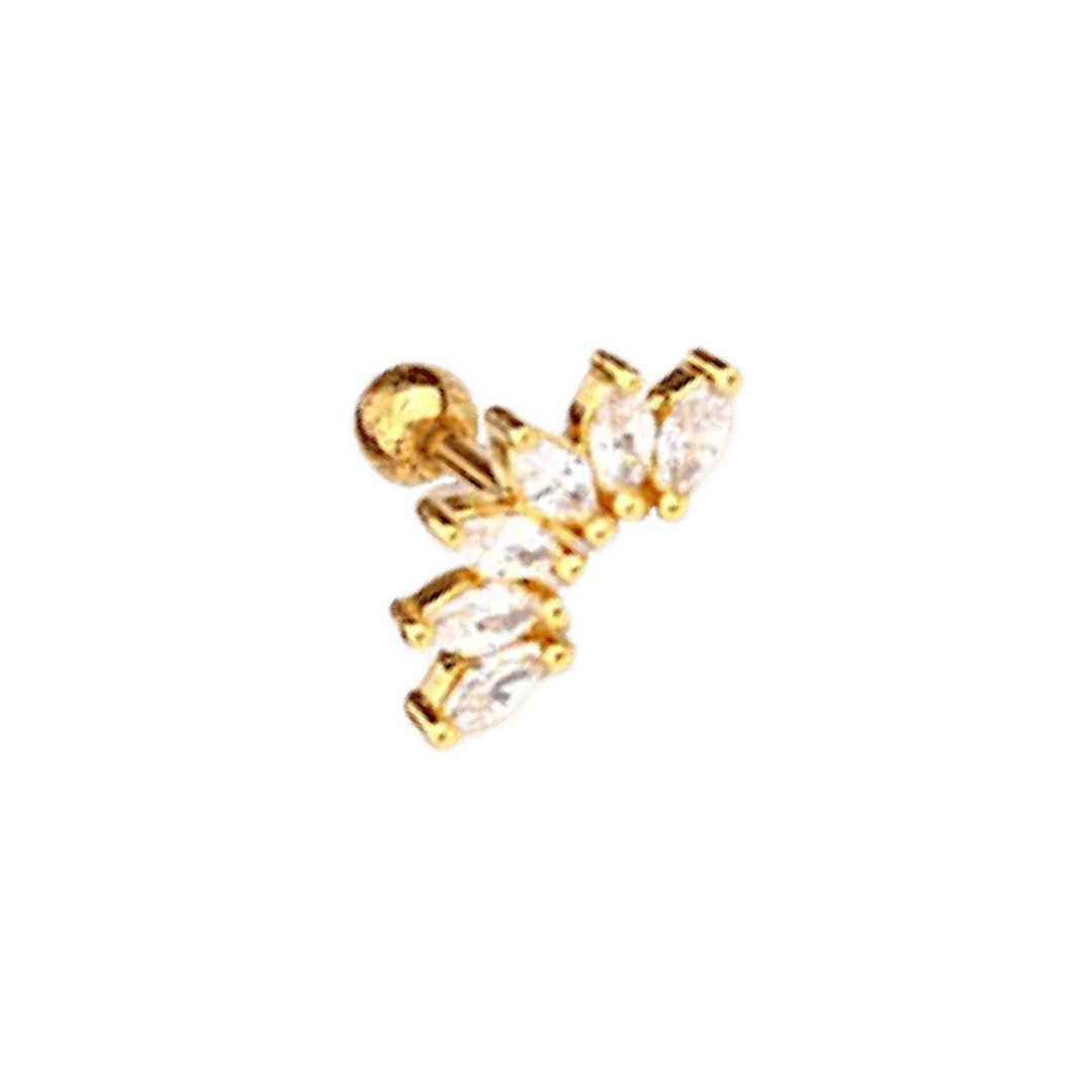 gold color half sun flower barbell earring
