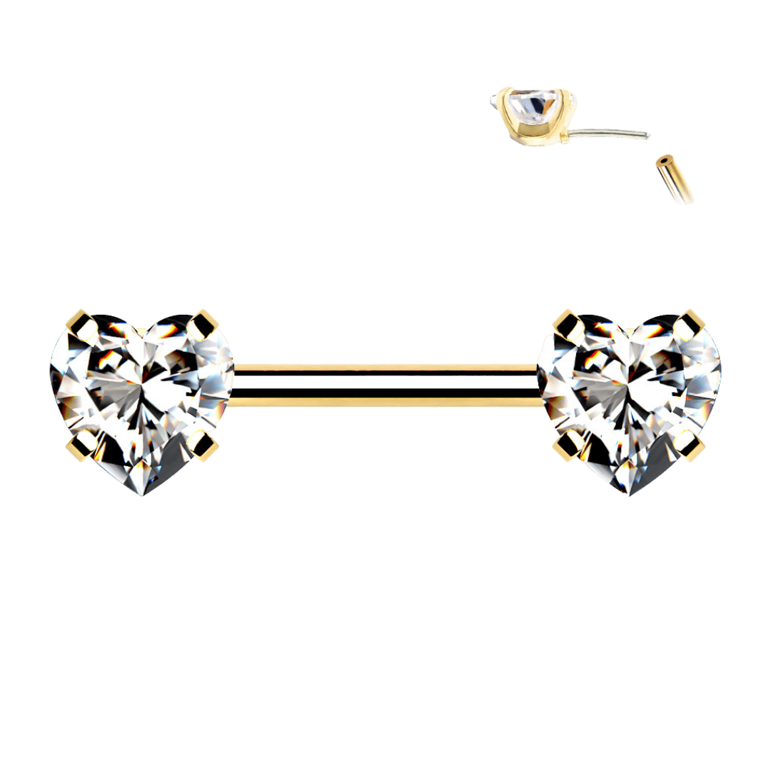 heart gem threadless straight barbell stainless steel for nipple piercing 