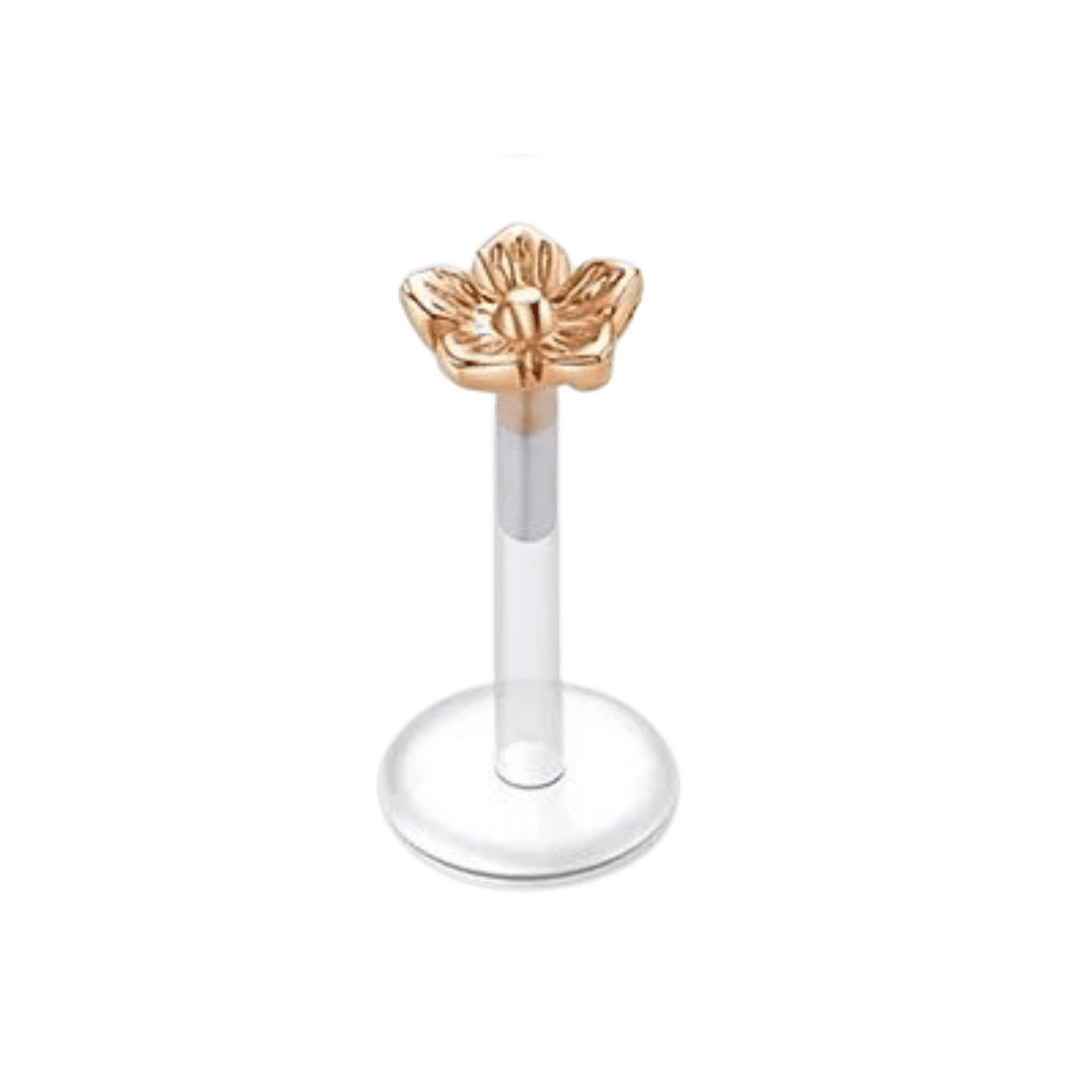 gold hibiscus silicon plastic labret earring 
