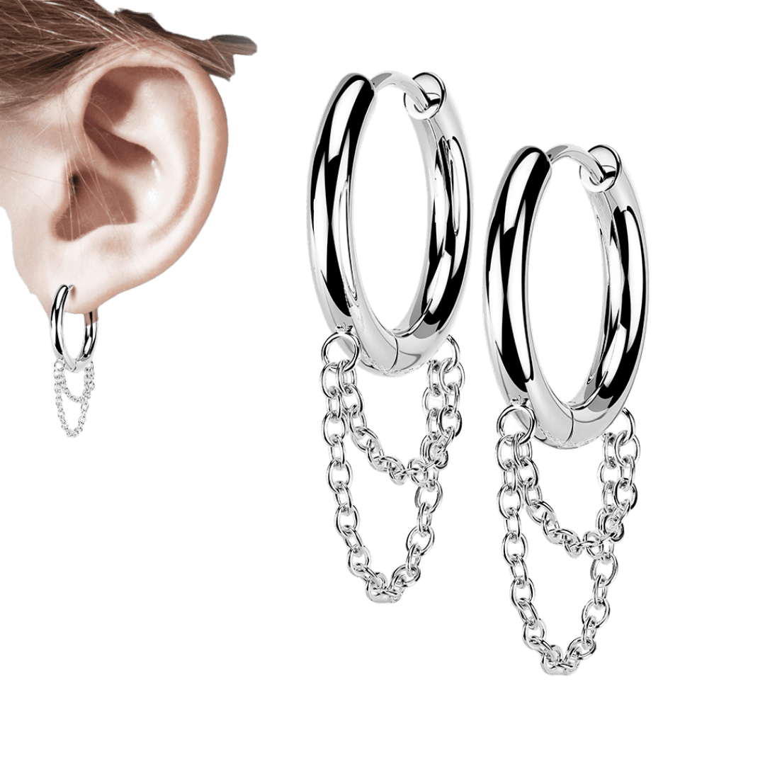 steel color hoops in chains earring