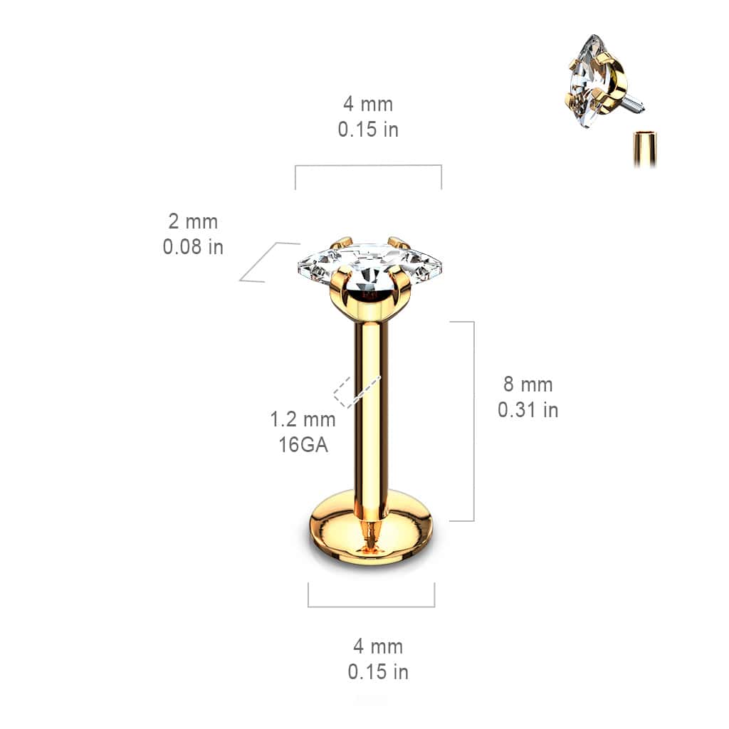 marquis cz labret earring size