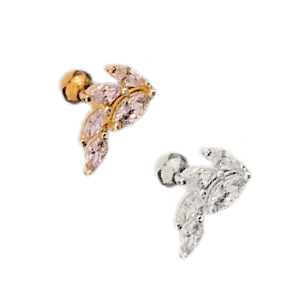 leafy gem stainless steel barbell earring