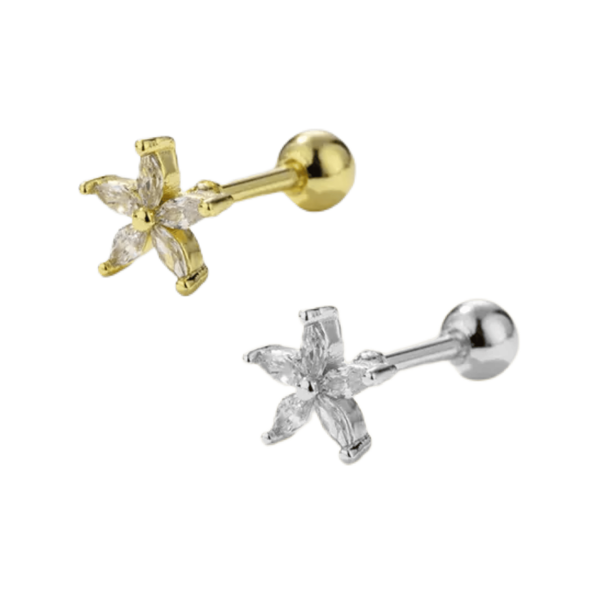 lily barbell gold and steel earring