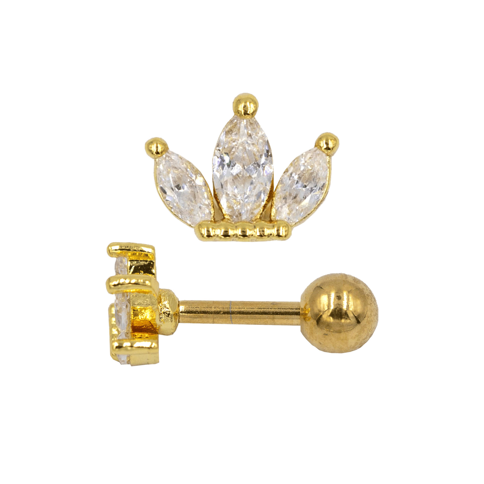 gold color lotus gem barbell earring