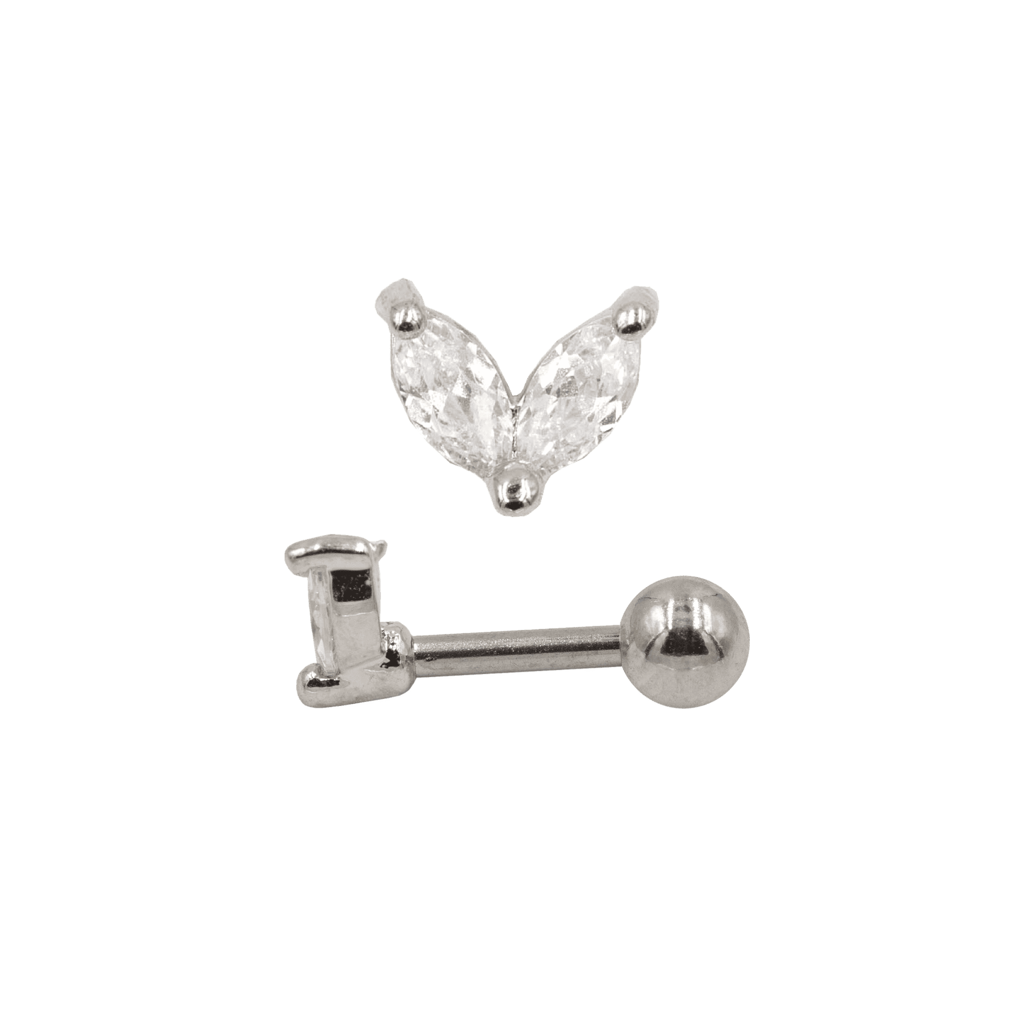 steel color earring marquis leaf barbell