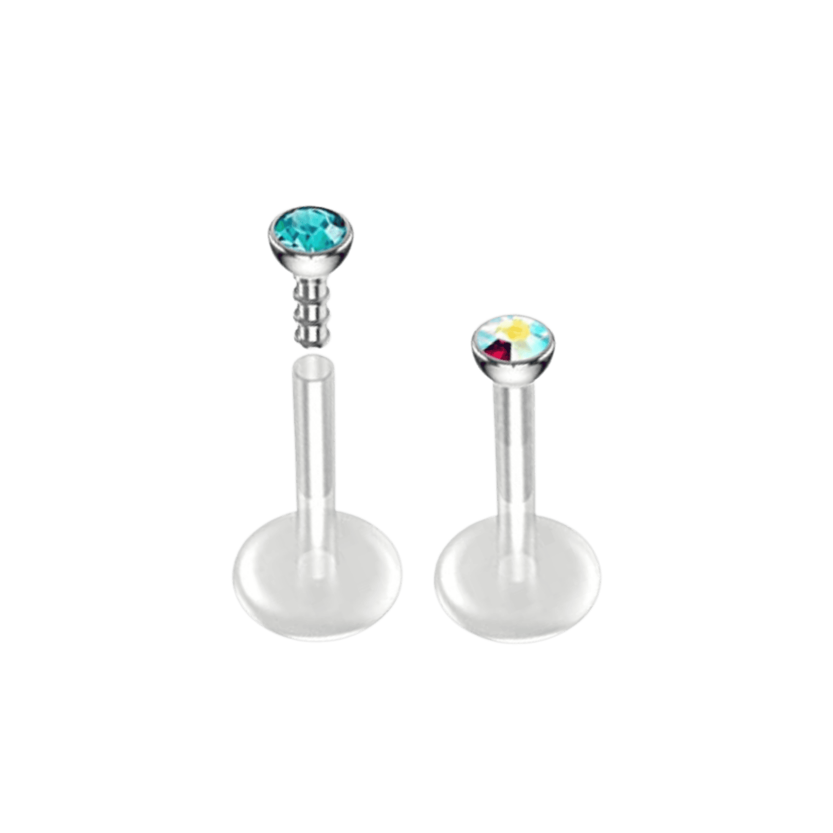 multi color gem silicon plastic labret for nose and ear piercing