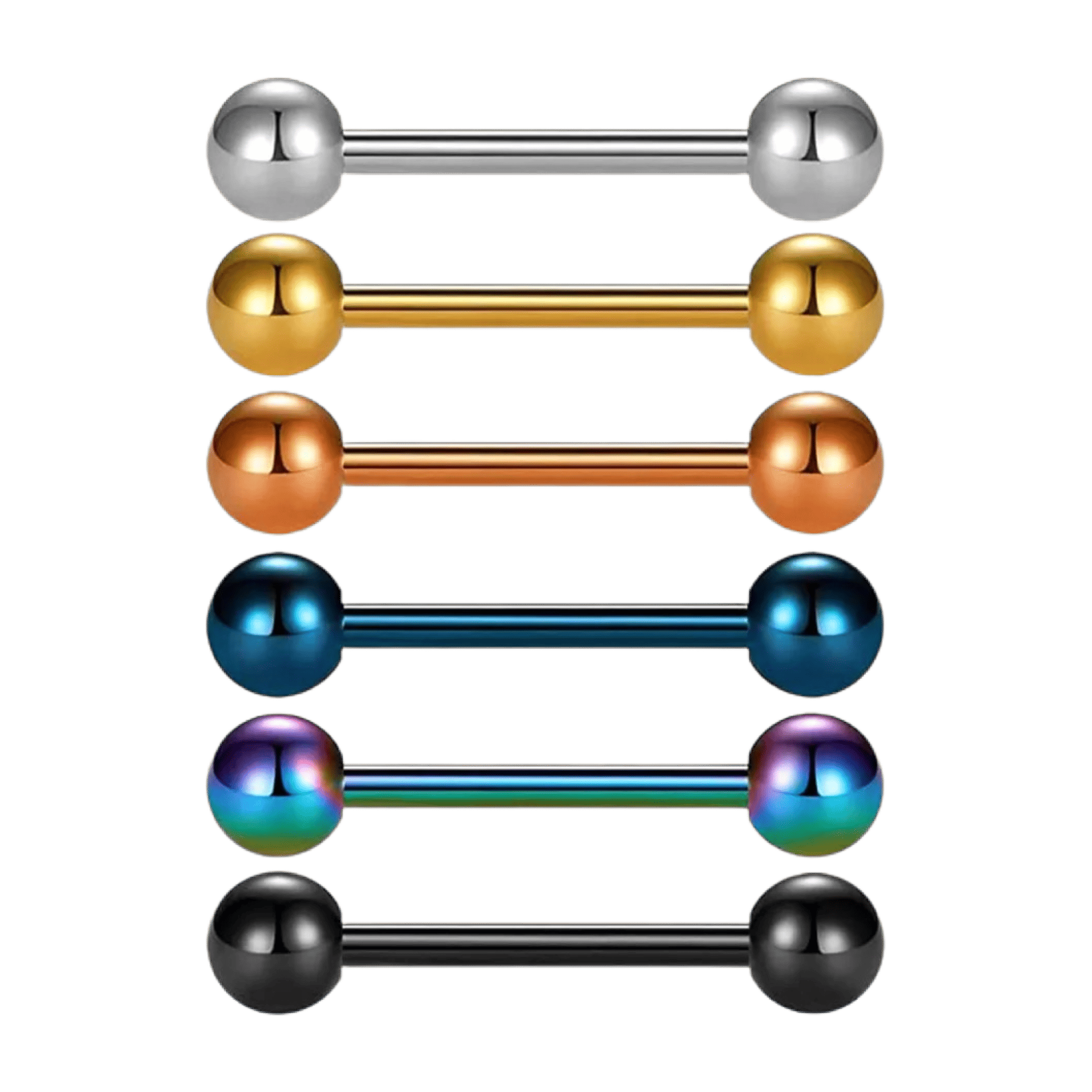 multicolor ball ends straight barbell for nipple and tongue piercing 