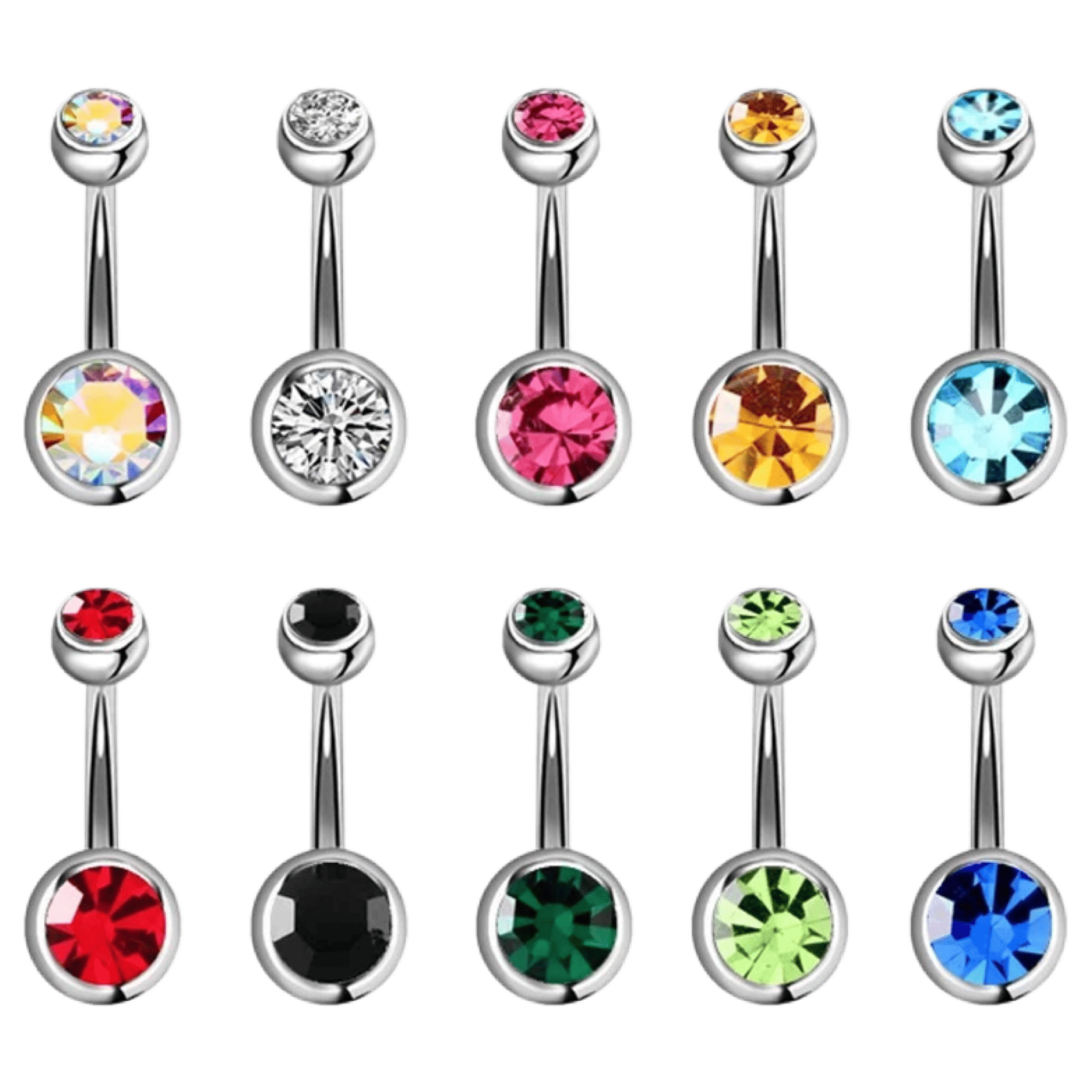 multicolor cz belly barbell stainless steel