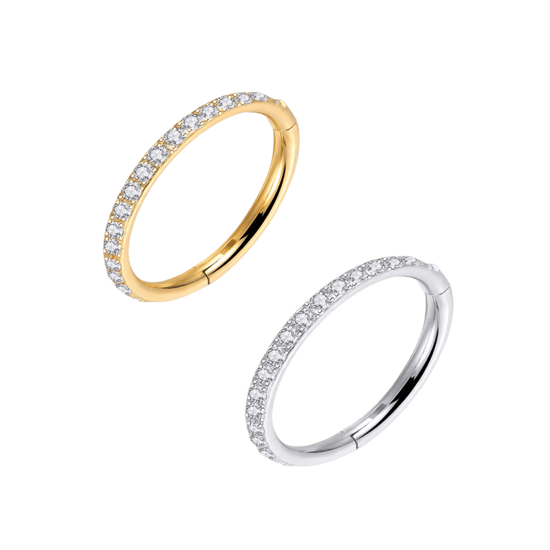 outfacing paved stainless steel hoop ring type earring steel and gold color