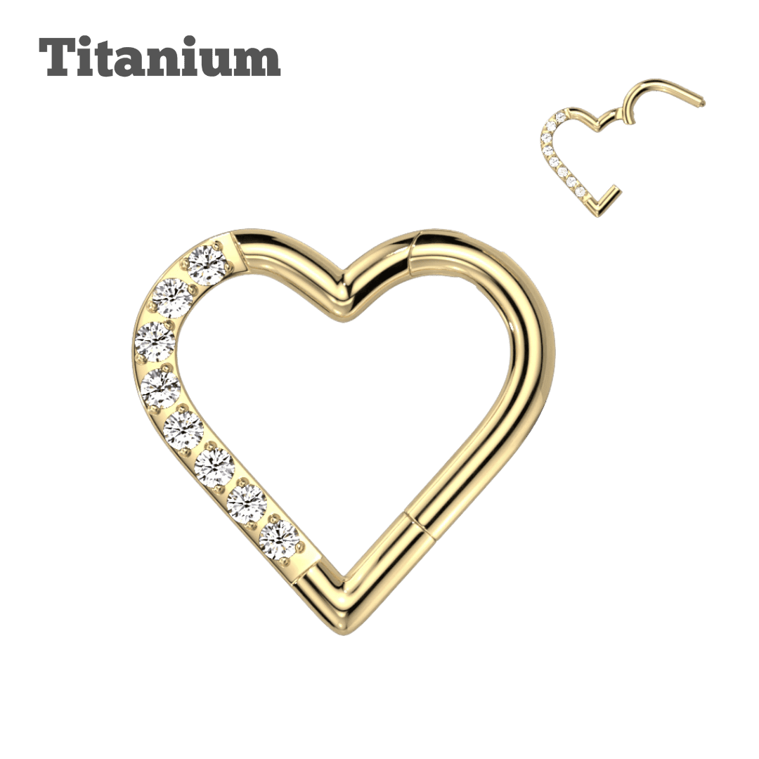 paved heart titanium hoop gold color earring