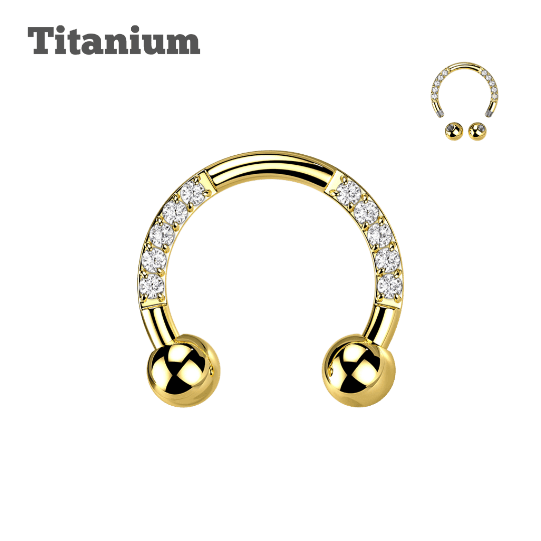 paved titanium horseshoe for septum and ear piercing jewelry gold color
