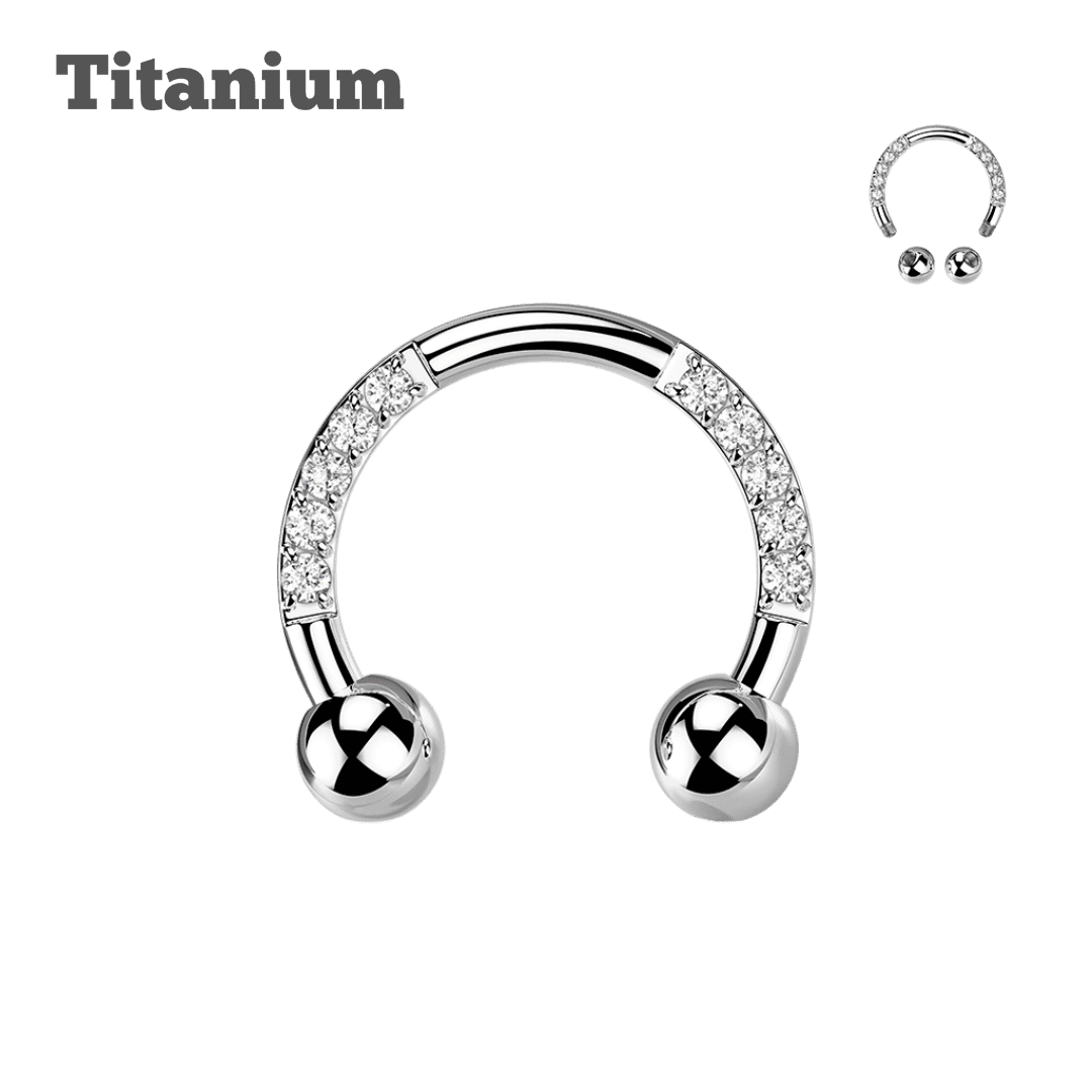 steel color septum and ear piercing jewelry paved titanium horseshoe