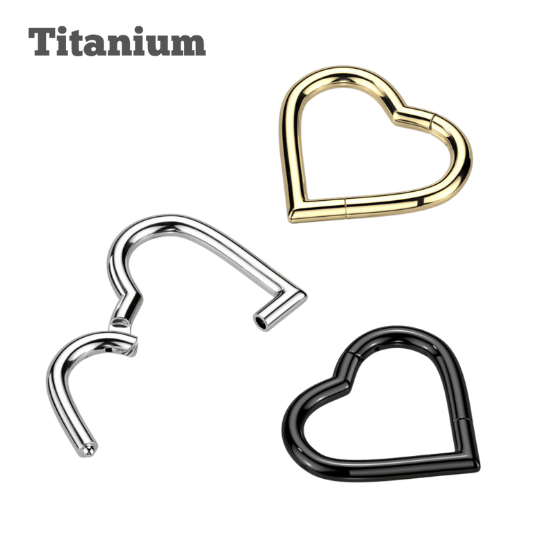 plain heart titanium hinged hoop gold steel black color earring