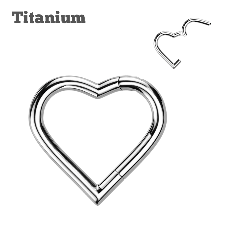 steel color plain heart titanium hinged hoop earring