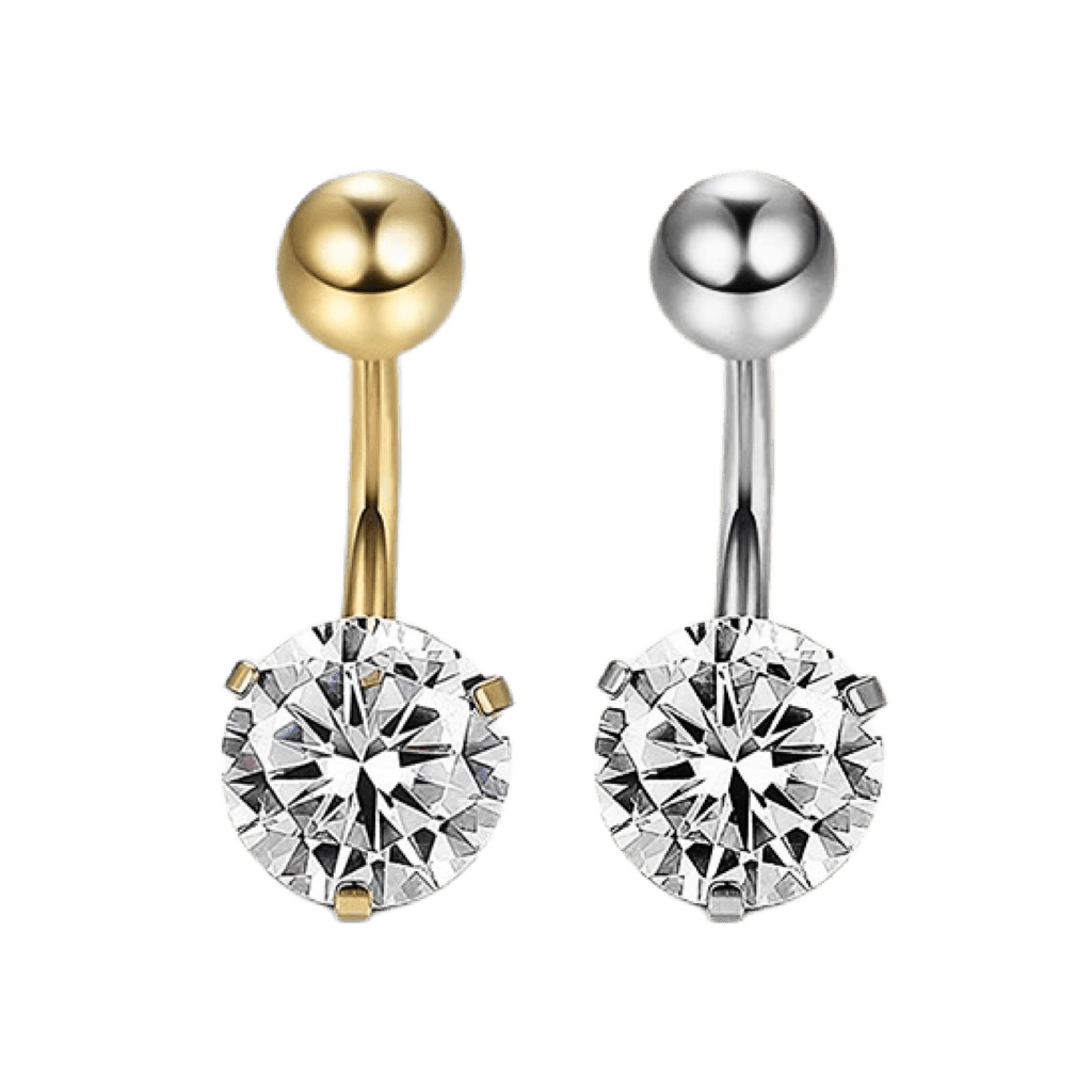 pronged round gem cz belly barbell
