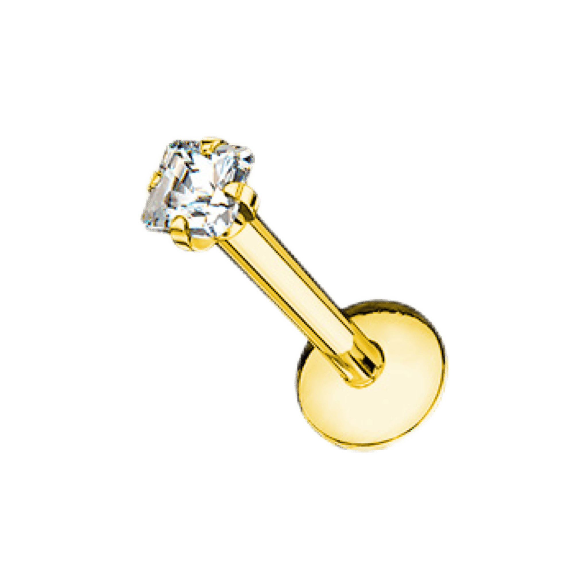 stainless steel pronged square gem labret gold color