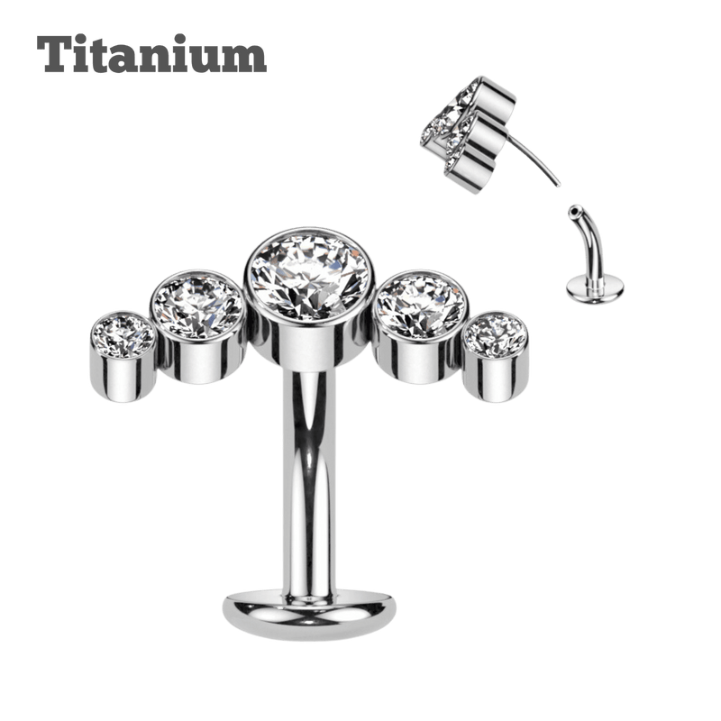 reverse gem cluster titanium belly barbell steel color