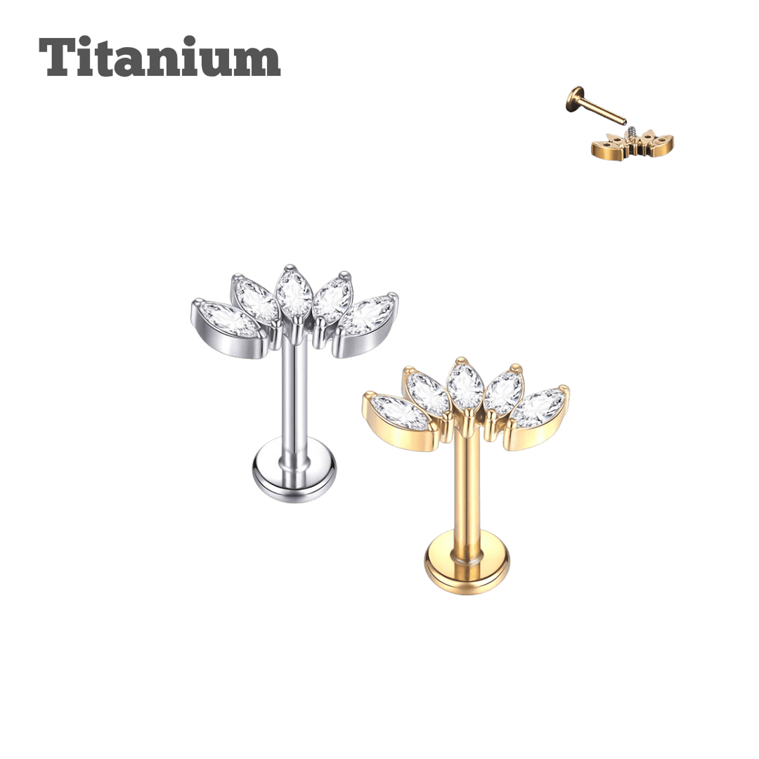 small marquis cluster titanium threaded labret earring