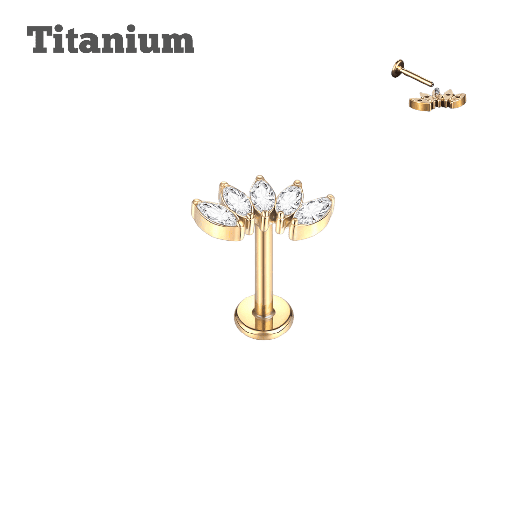 gold color titanium earring small marquis cluster threaded labret