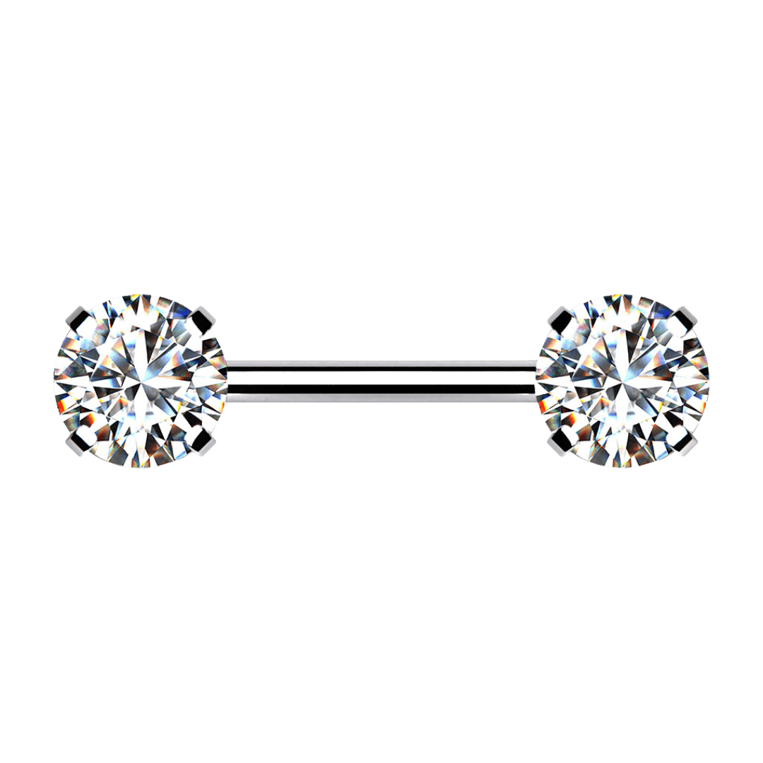 steel color straight barbell solitaire ends