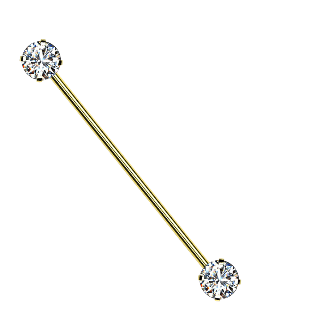 gold color solitaire gem threadless industrial barbell