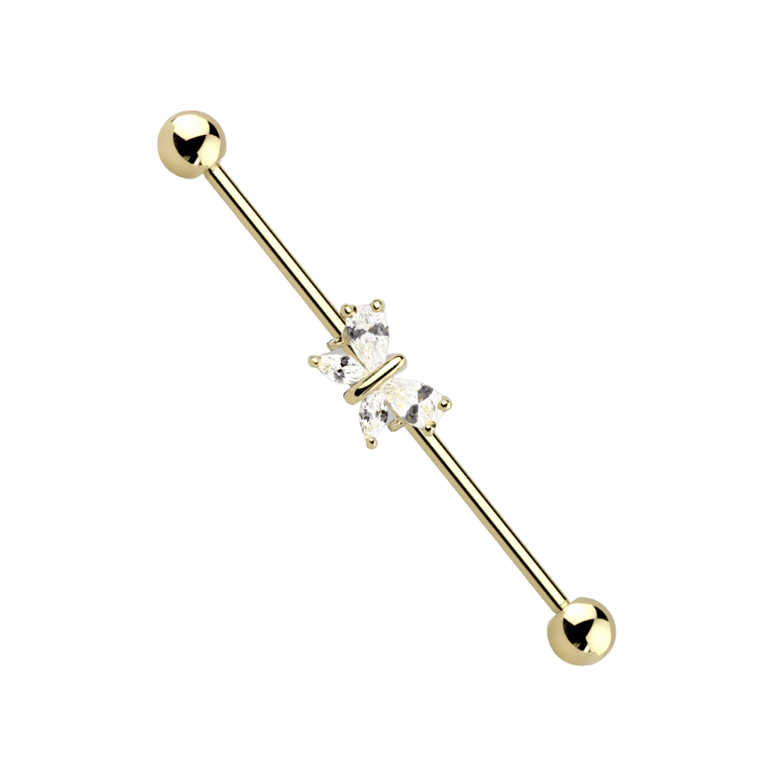 industrial piercing jewelry sparkling butterfly barbell gold color