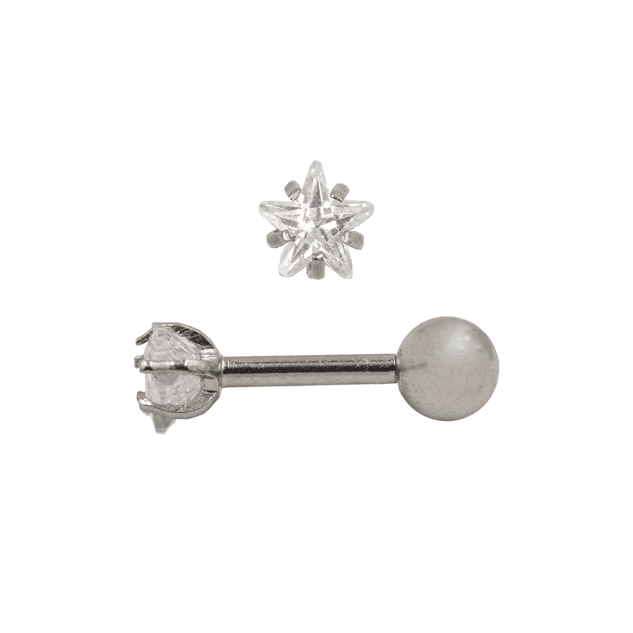 steel color earring star gem barbell
