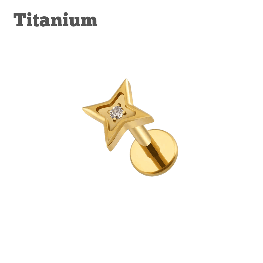 gold color titanium earring starlight threaded labret