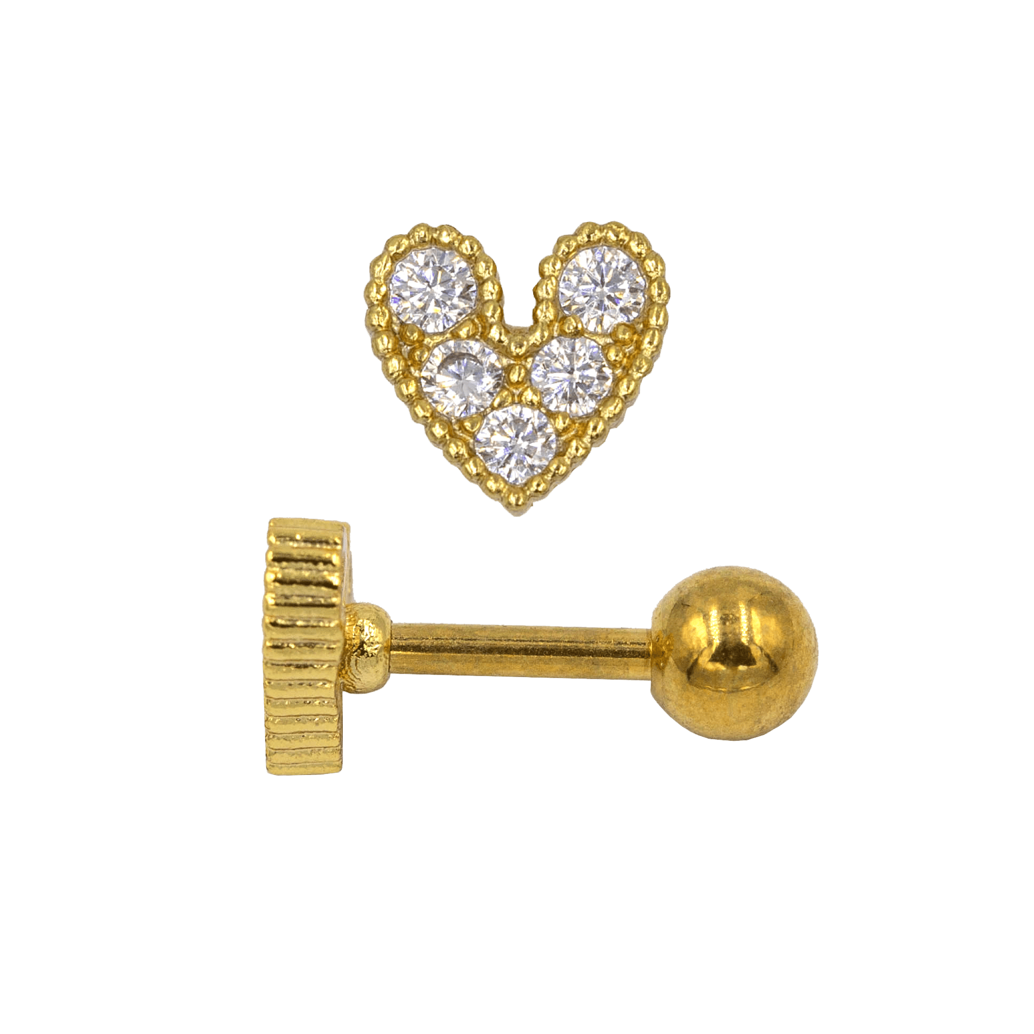 gold color studded heart barbell earring