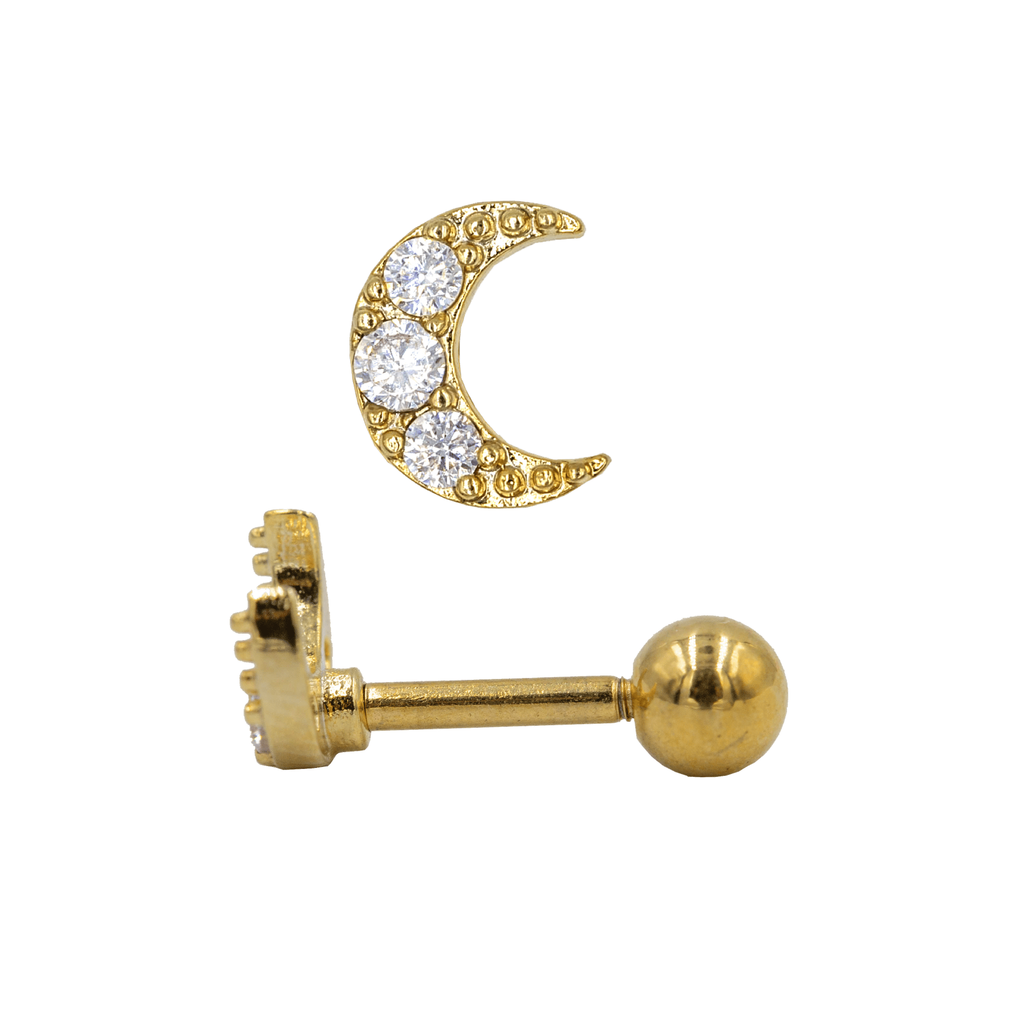 gold color studded moon barbell 