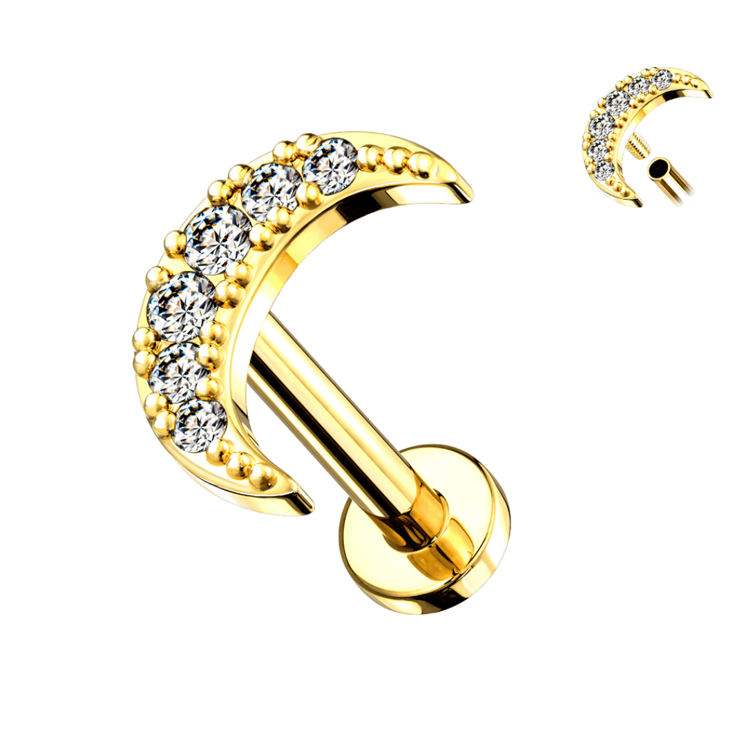stainless steel studded moon labret ear piercing jewelry gold color
