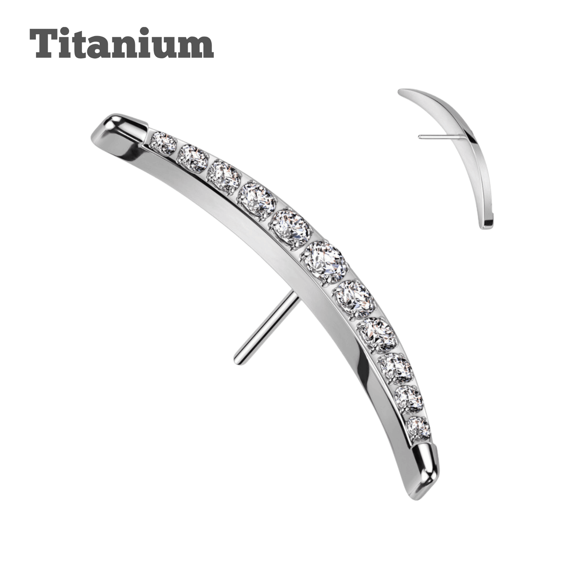 steel color studded new moon titanium threadless top earring