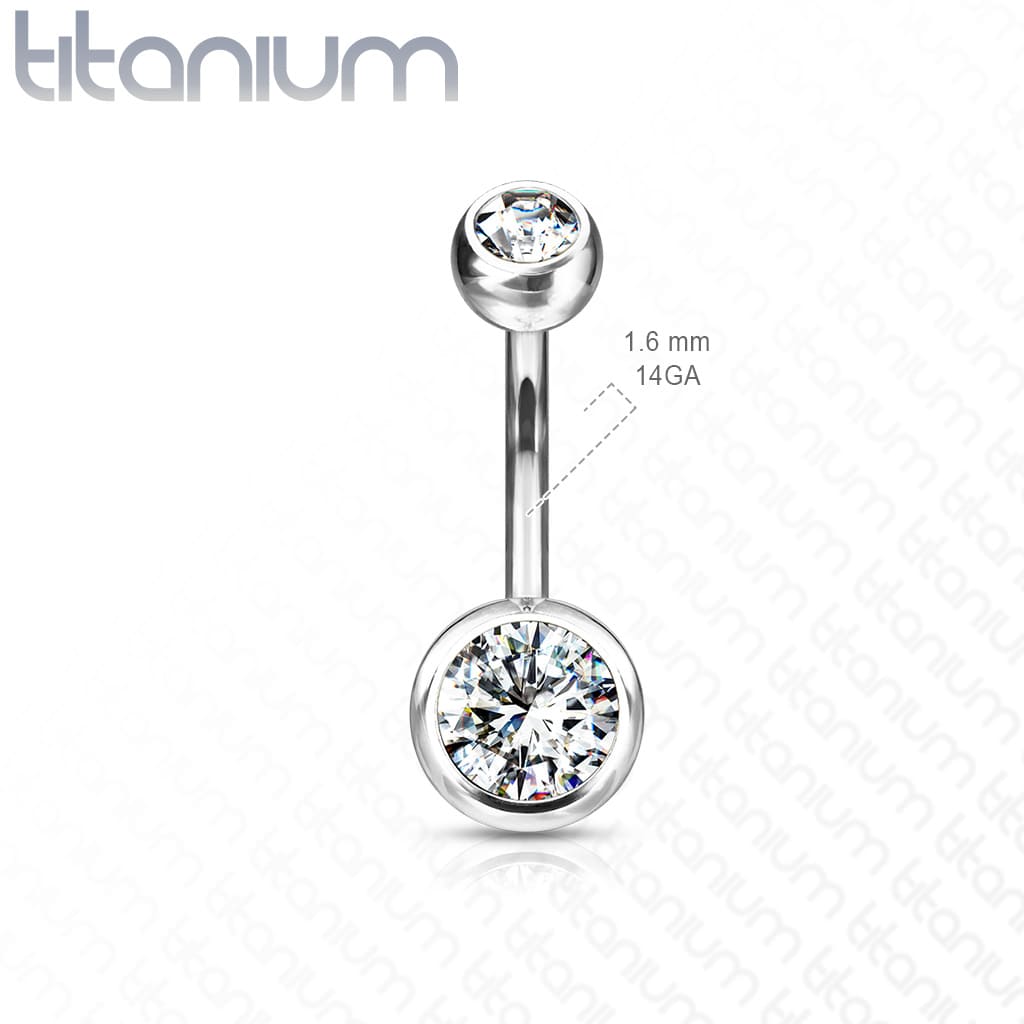 titanium bezel gem ends belly barbell size