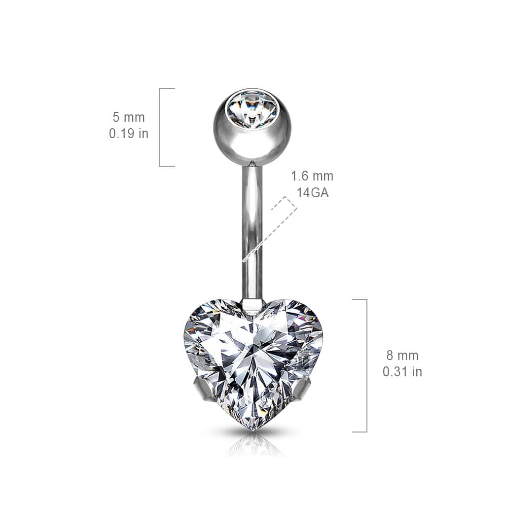 titanium heart belly barbell size