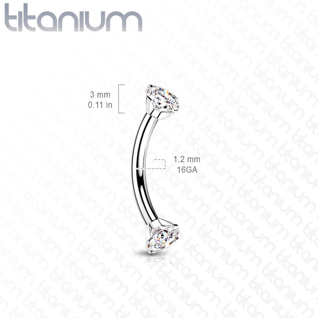 titanium crystal ends curved barbell size