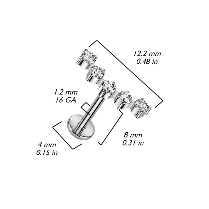 5 Gem Cluster Titanium Internally Threaded Labret jewelry earrings specs