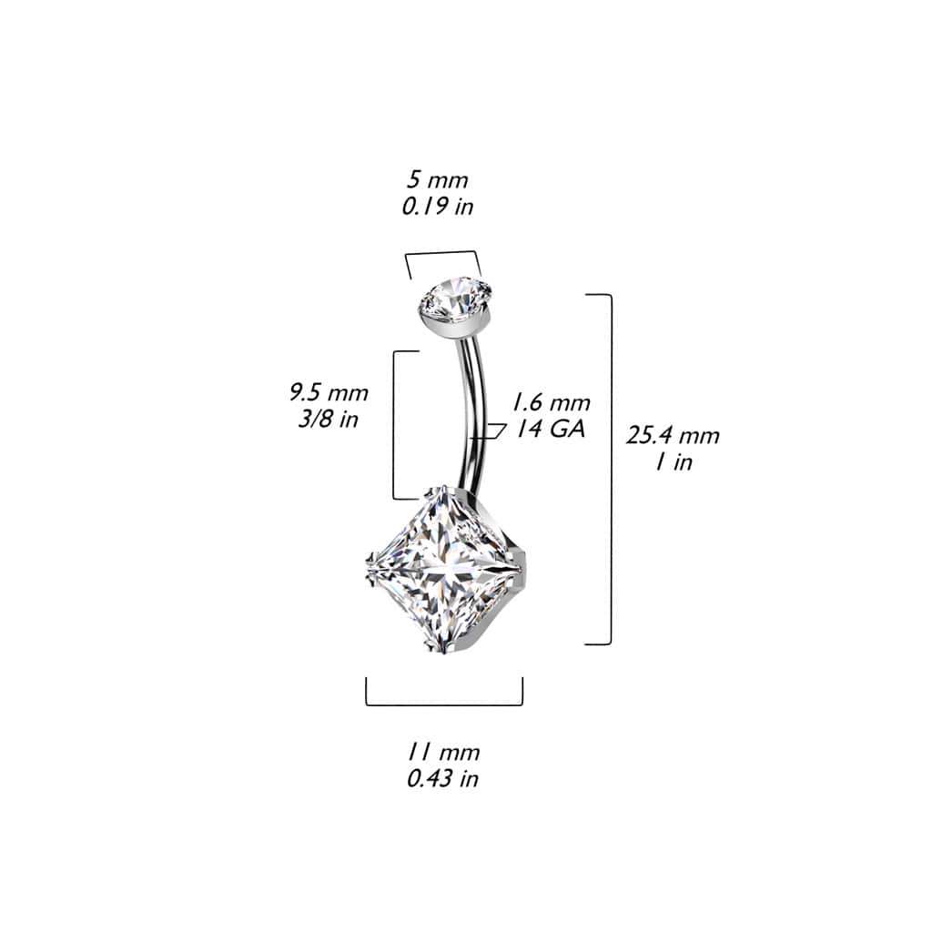pronged square gem belly barbell size