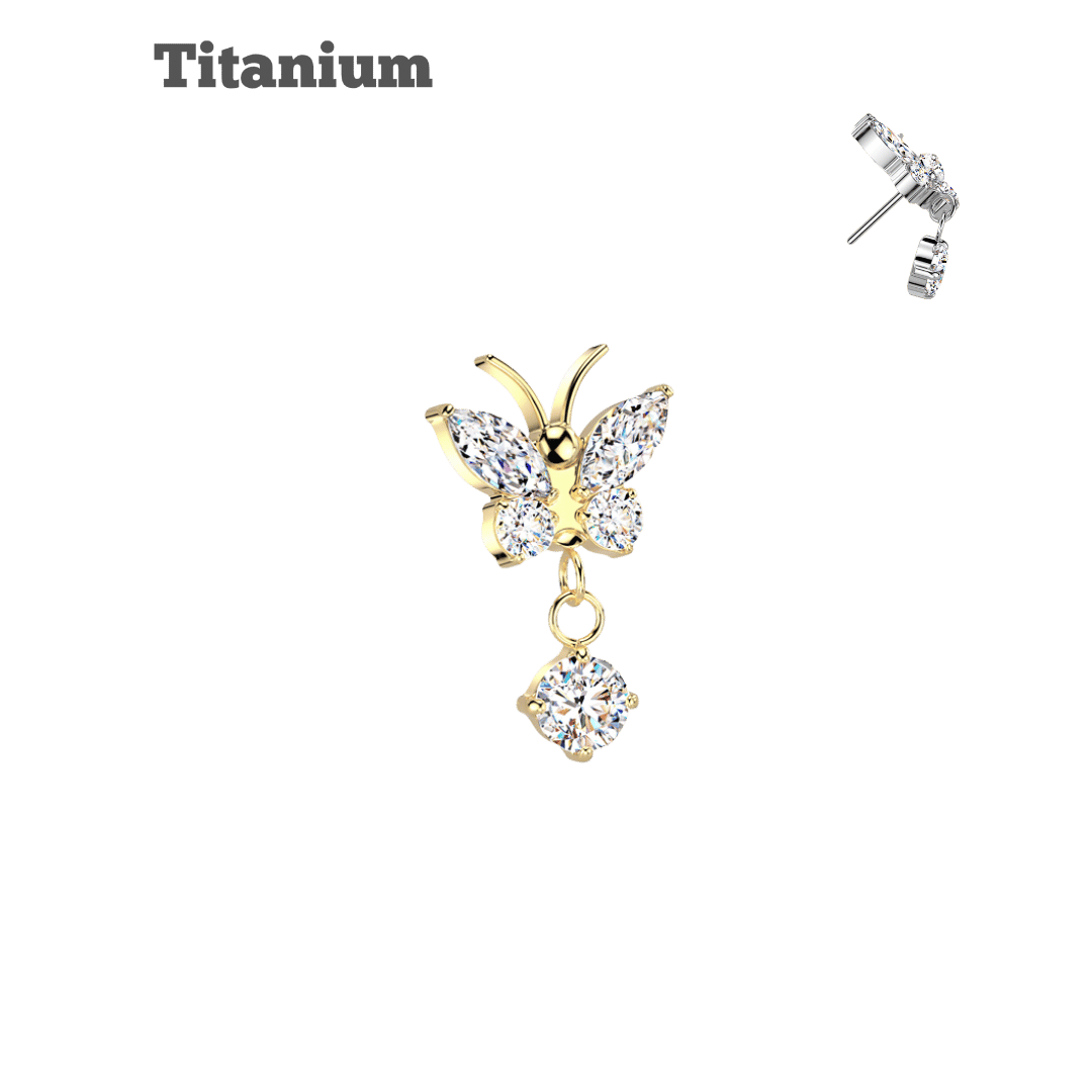 Titanium Butterfly Dangling Gem Threadless Top