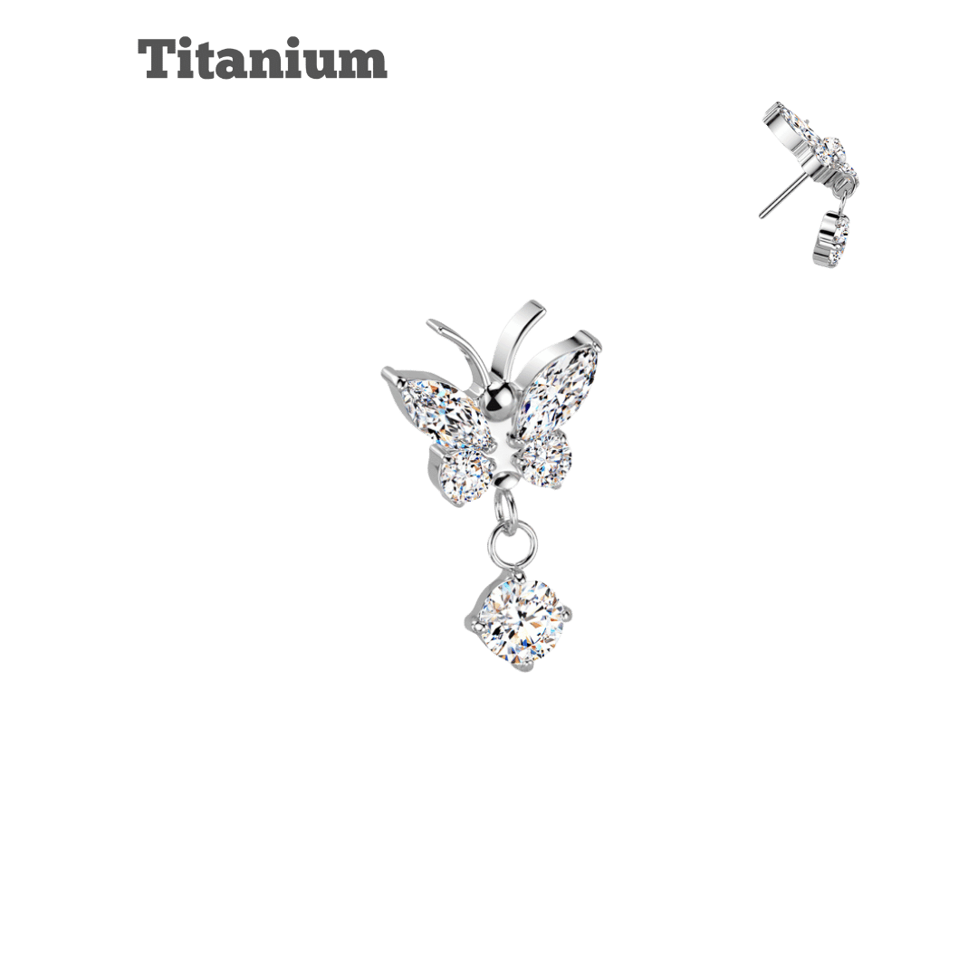 Titanium Butterfly Dangling Gem Threadless Top