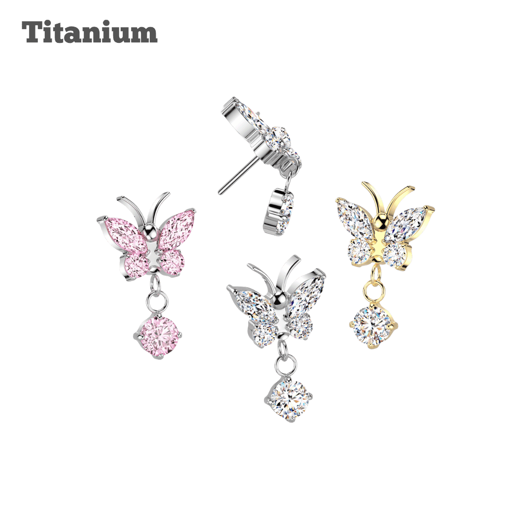 Titanium Butterfly Dangling Gem Threadless Top