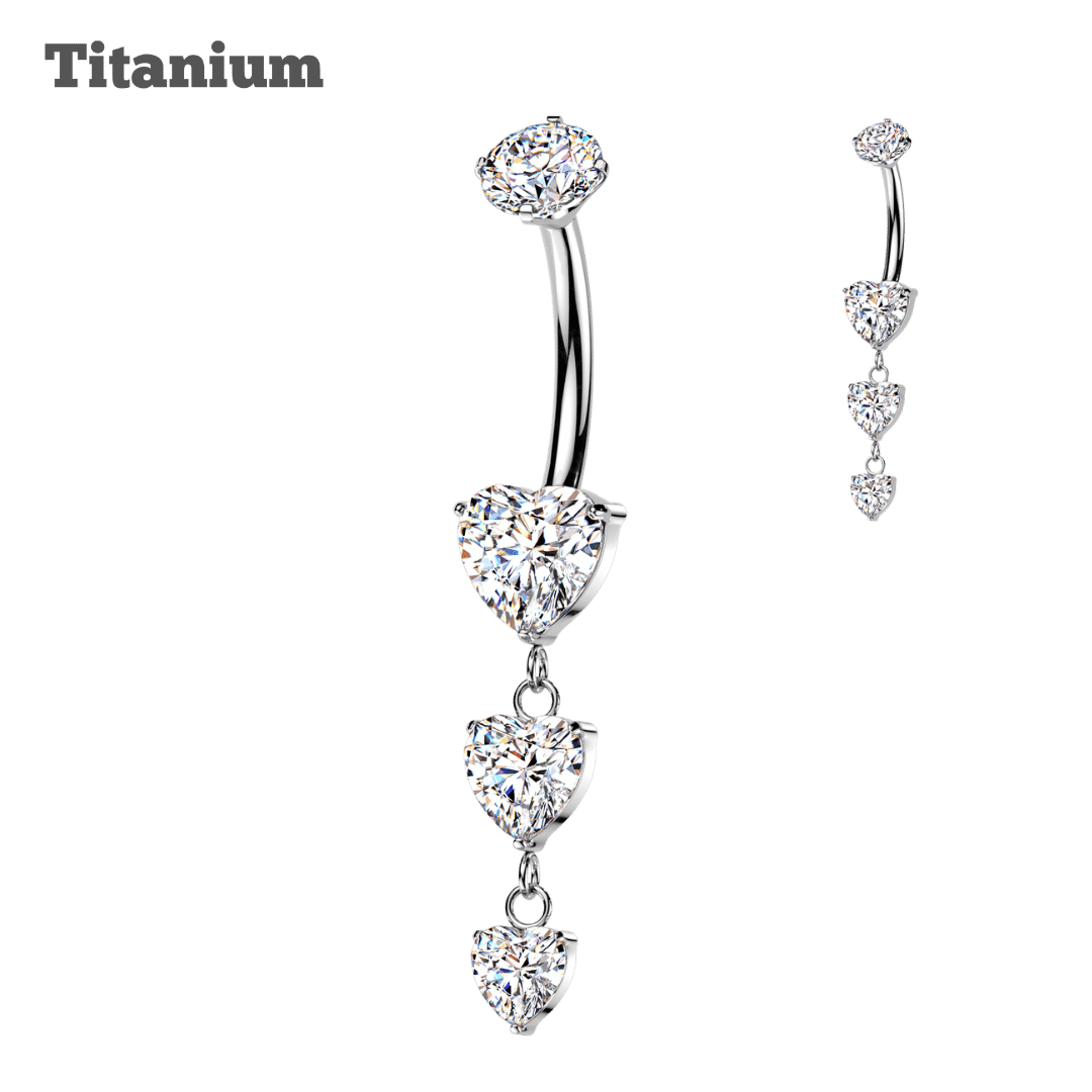 Titanium Dangling Heart Trio Belly Barbell