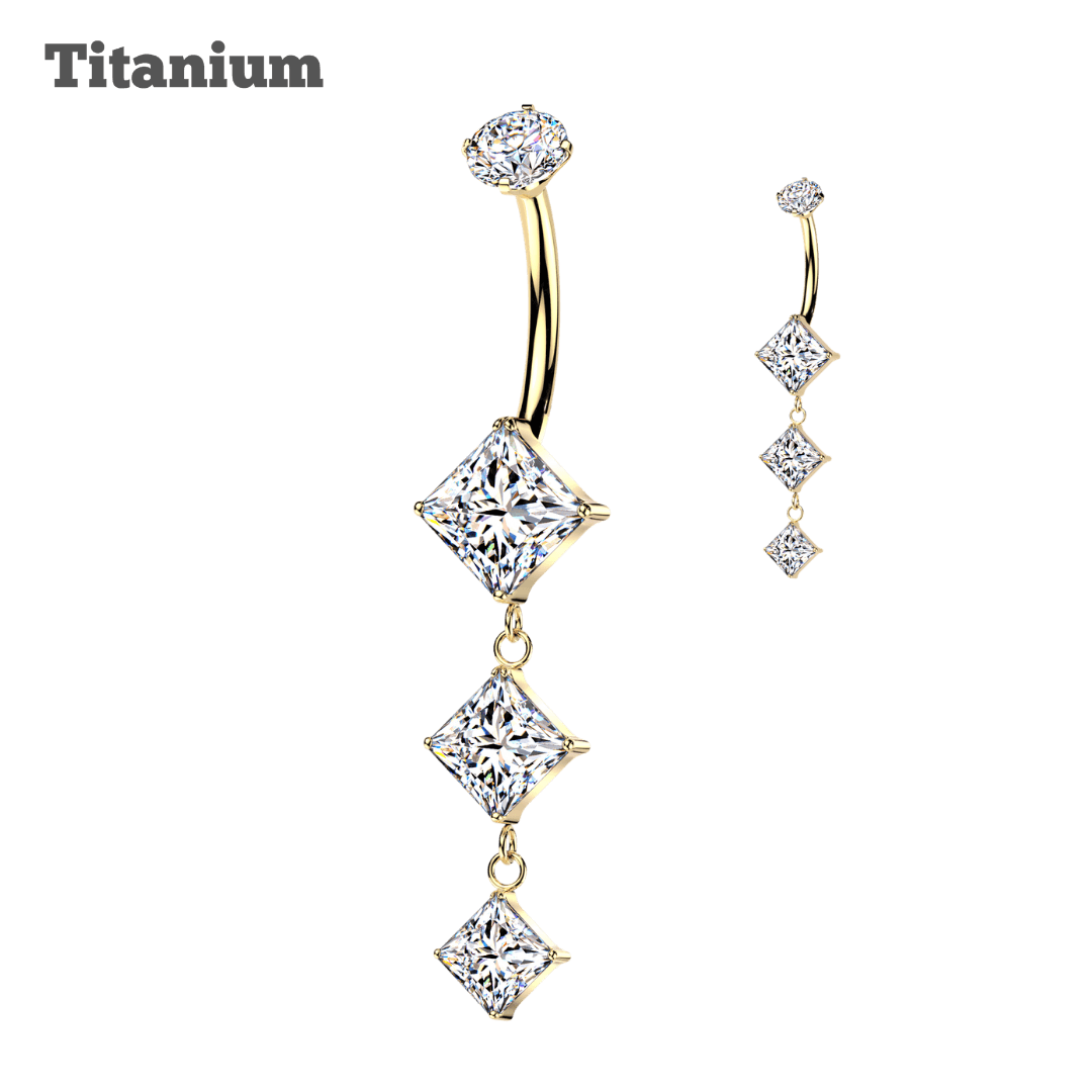 Titanium Dangling Trio Square Belly Barbell