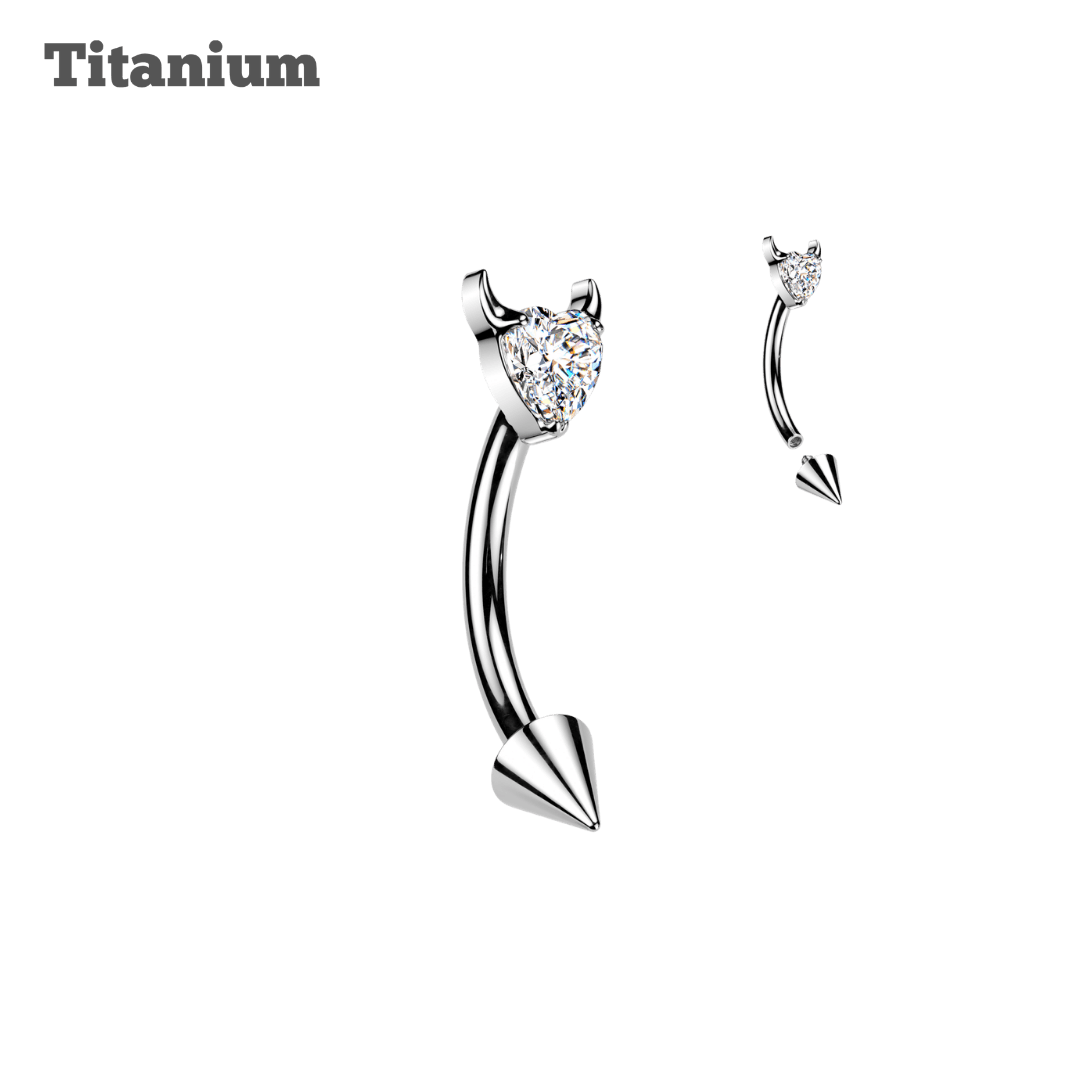 Titanium Devil Heart Top Spike Ends Rook Barbell