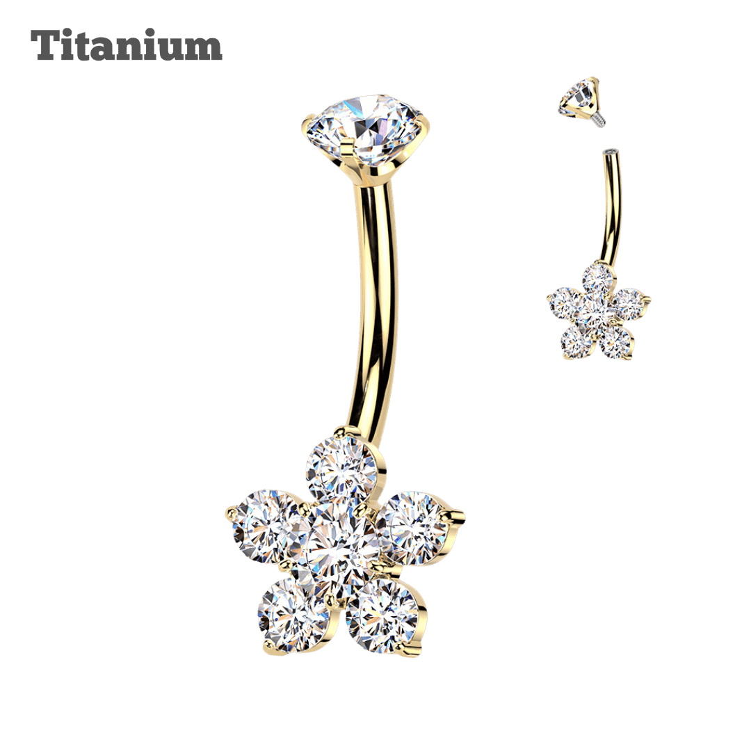 Titanium Flower Gem Belly Barbell