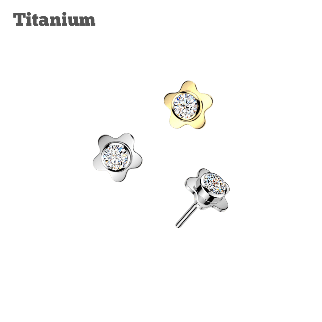 Titanium Flower with Bezeled Gem Threadless Top